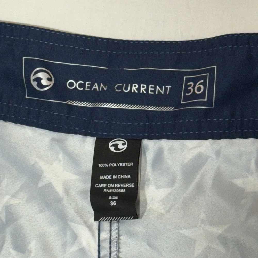 Ocean Current Men's Shorts 36W x 9.5 Inseam Blue American Flag Stars‎ Patriotic